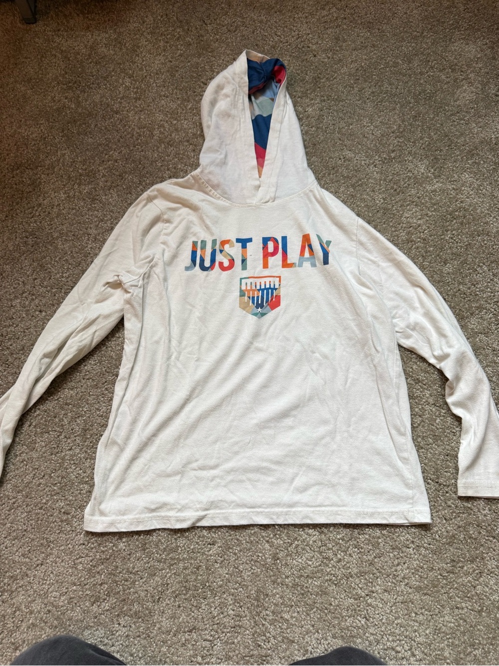 Kids' Hooded Long-Sleeve Top - White "Just Play" Multicolor Graphic